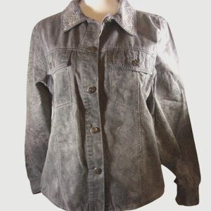 Denim Shirt/Jacket Smokey Gray by Beckyanne Size L Rhinestone Accents